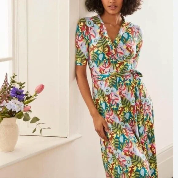Boden | Dresses | Boden Lavinia Jersey Wrap Dress In Red Oaksafari Palm  Size 6 | Poshmark